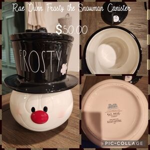 Rae Dunn Black and White Snowman Canister